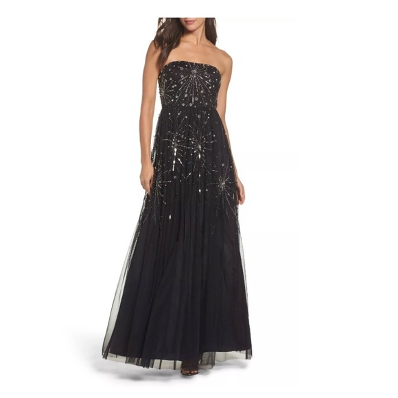NWT $349 Adrianna Papell Embellished‎ Strapless Mesh Gown [ SZ 6 ] - Picture 1 of 6